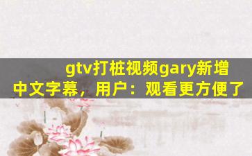 gtv打桩视频gary新增中文字幕，用户：观看更方便了