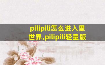 pilipili怎么进入里世界,pilipili轻量版