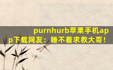 purnhurb苹果手机app下载网友：睡不着求救大哥！