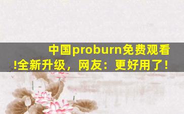 中国proburn免费观看!全新升级，网友：更好用了！