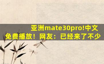 亚洲mate30pro!中文免费播放！网友：已经来了不少