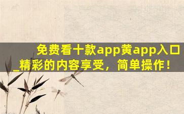 免费看十款app黄app入口_精彩的内容享受，简单操作！