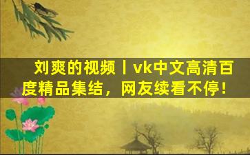 刘爽的视频丨vk中文高清百度精品集结，网友续看不停！