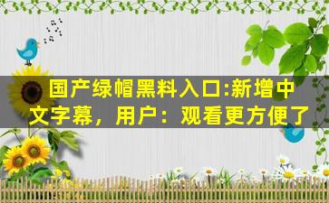国产绿帽黑料入口:新增中文字幕，用户：观看更方便了