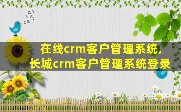 在线crm客户管理系统,长城crm客户管理系统登录