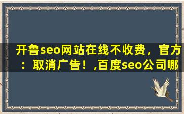 开鲁seo网站在线不收费，官方：取消广告！,百度seo公司哪家最好