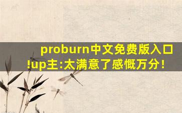 proburn中文免费版入口!up主:太满意了感慨万分！
