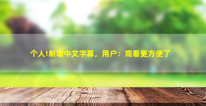 个人!新增中文字幕，用户：观看更方便了