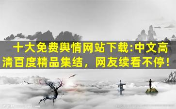 十大免费舆情网站下载:中文高清百度精品集结，网友续看不停！