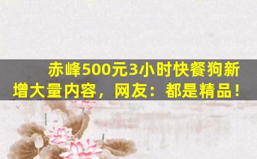 赤峰500元3小时快餐狗新增大量内容，网友：都是精品！